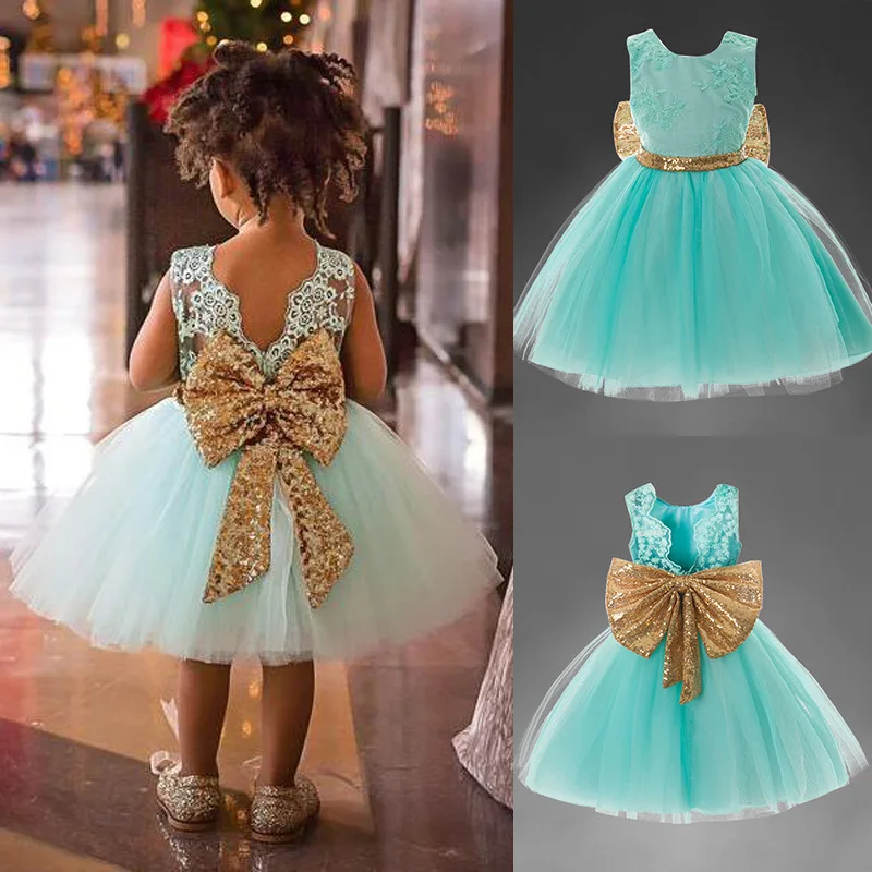 

Sparkle Dresses Paillette Little Girls Wear dress Girl oversize bow Sequin Summer Boutiques Girl Party Dress DR014