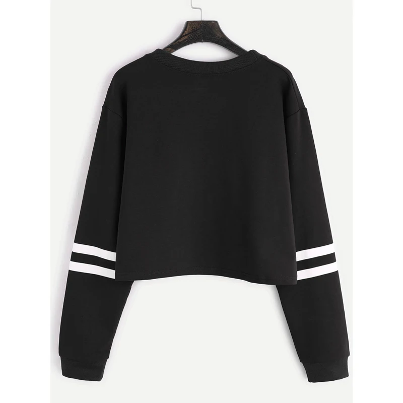 La MaxZa Short Sweatshirts Women Spring Autumn 2018 Fashion Cartoon Print Hoodies Female Black Simple Tops Pullovers 202012 | Женская