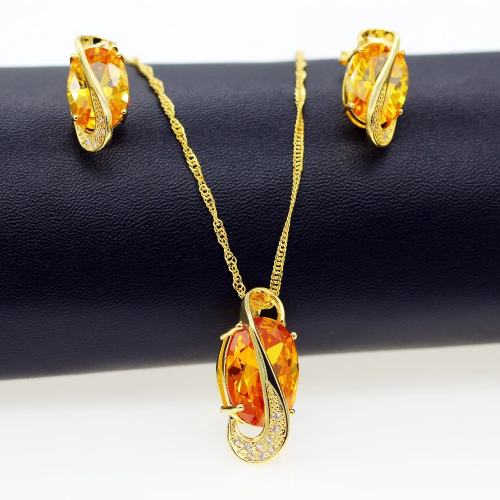 США в наличии Uloveido желтое золото Цвет Кристалл ювелирные изделия Свадебные Parure