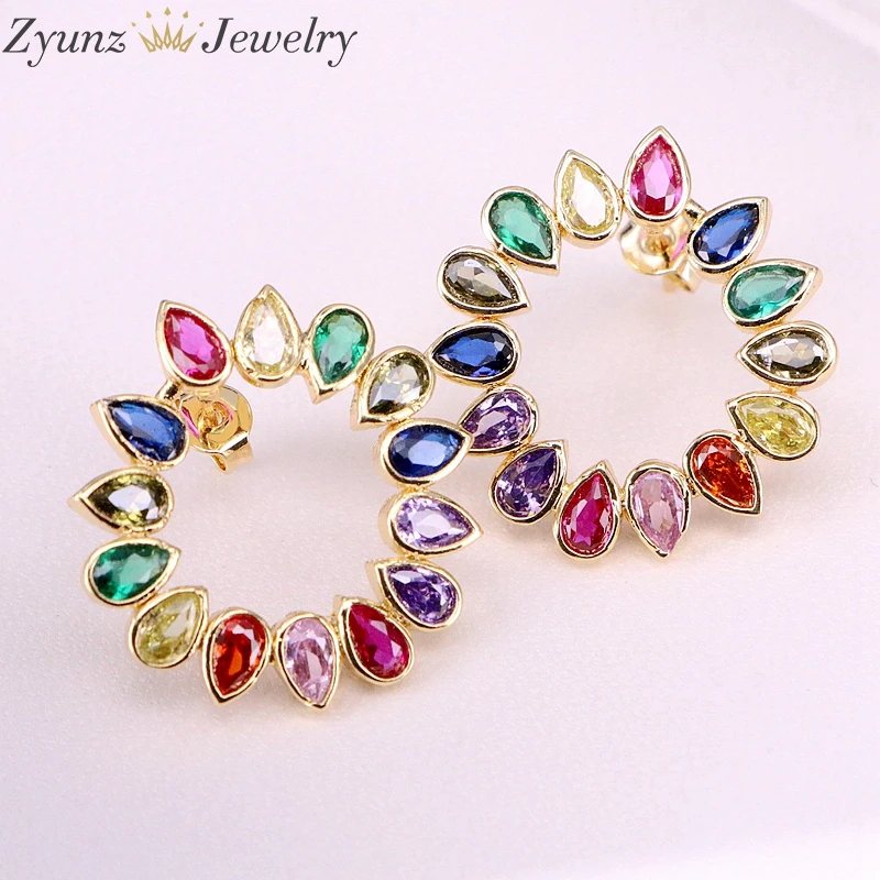 5 пар 2019 серьги гвоздики из циркониевого камня с радужными каплями Круглый Фианит