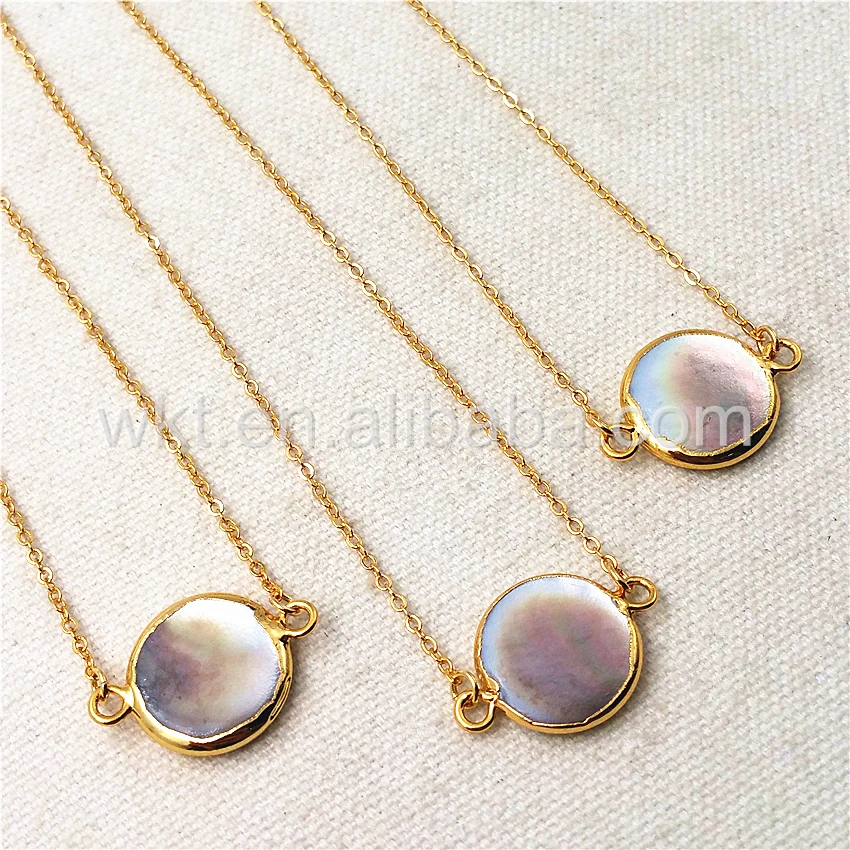 WT-N827 Charm Pearl Connector Necklace Jewelry Wholesale Natural Black Round Shape Pendant with Double Loops Gold | Украшения и