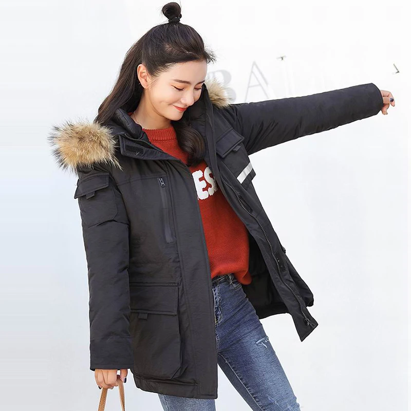 Новинка 2018 г. зимняя куртка Для женщин настоящим енота меховой воротник женский