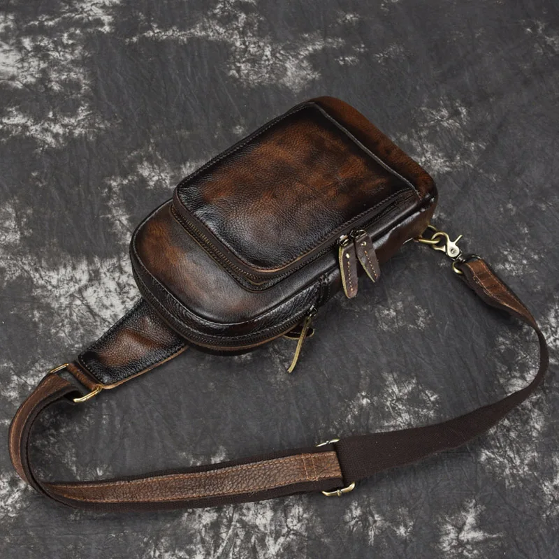 Нагрудная сумка из натуральной воловьей кожи для мужчин Винтажная сумочка-слинг