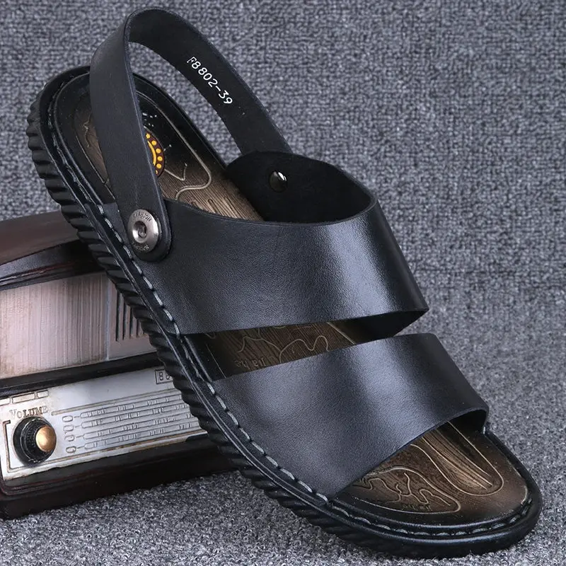 Новинка Мужские сандалии из натуральной кожи летние уличные шлепанцы в римском
