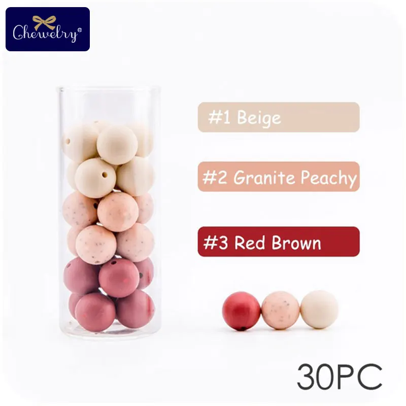Red Granite CHEWELRY 30 шт. 12 мм детский силиконовый Прорезыватель для зубов из бусин жемчужный силиконовый пищевой Прорезыватель для зубов DIY браслет для кормления детей - Цвет: Red Granite