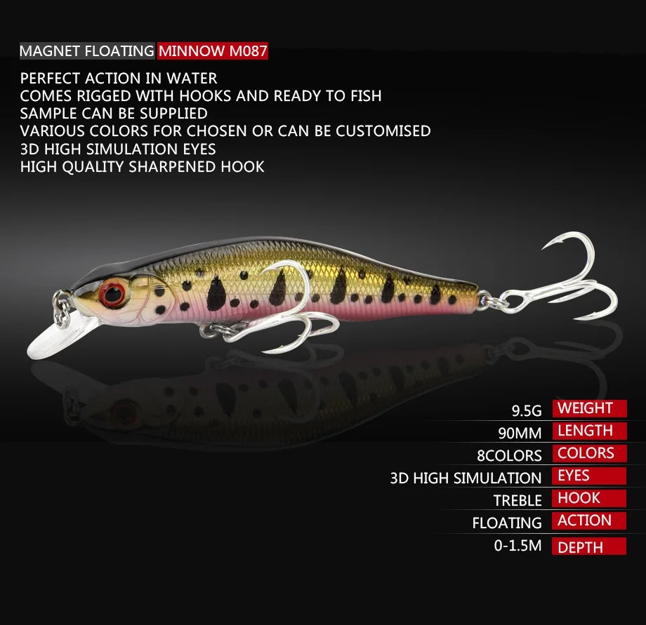 90 мм 9,5 г Minnow приманки для ловли рыбы, высокое качество рыбы, твердая блесна центр тяжести переключения длинный выстрел магнит заброса приманки с системой зима