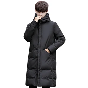 Новинка 2020, толстый зимний мужской белый пуховик, брендовая одежда, длинное теплое пальто на белом утином пуху с капюшоном, черного и серого цвета, мужские пальто