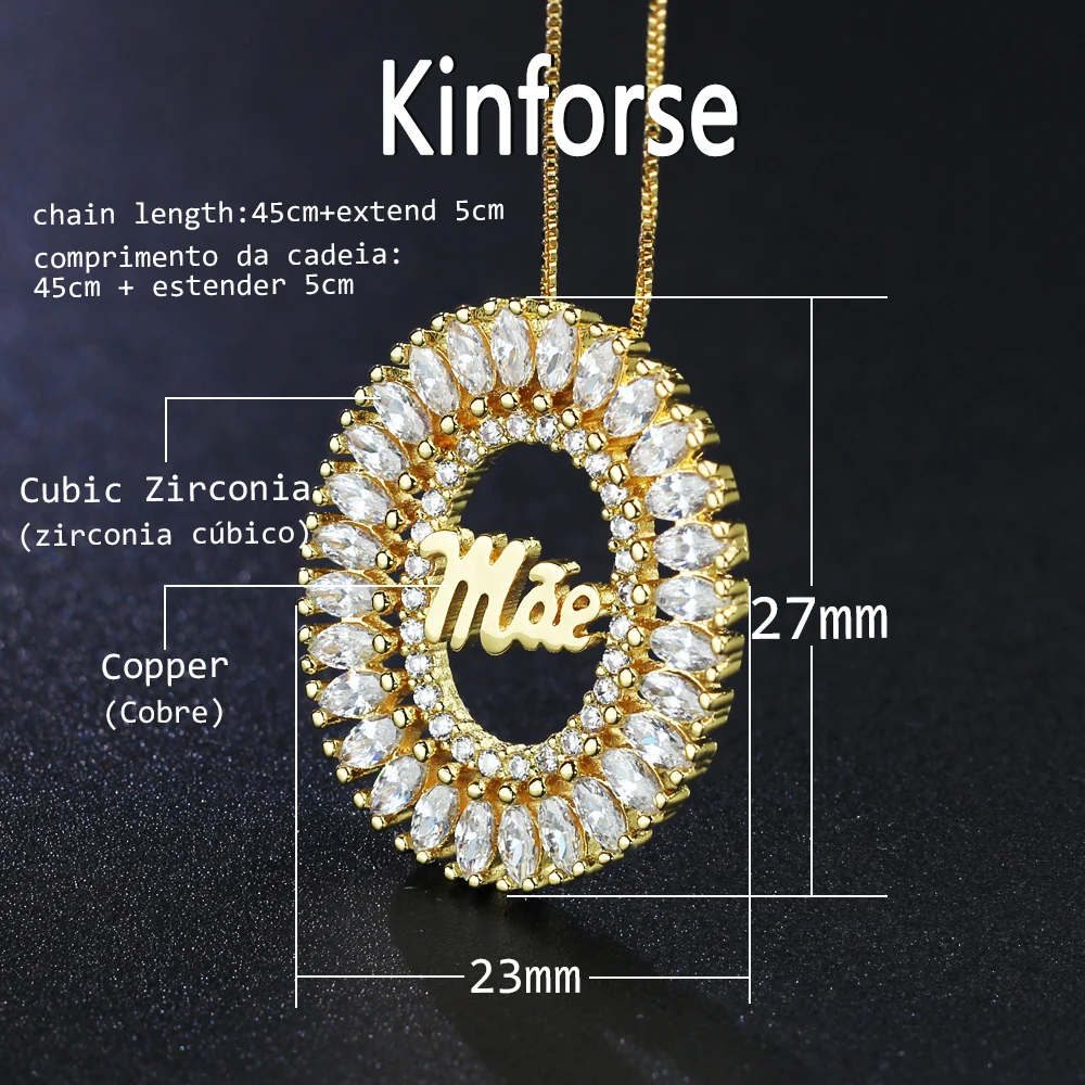 Ожерелье с кулоном Kinforse из Кубического циркония Mae, 3 шт./лот, ожерелье из меди с золотым/белым покрытием для женщин, модное ювелирное изделие, PWX006