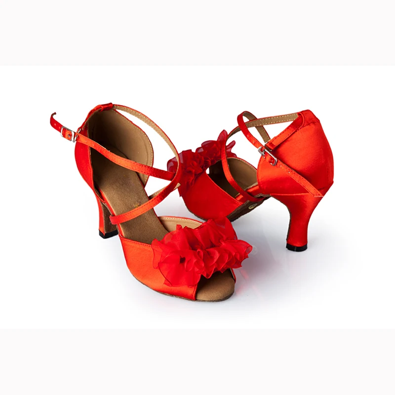 Женская обувь для латинских бальных танцев Женские красные Сатиновые вечерние