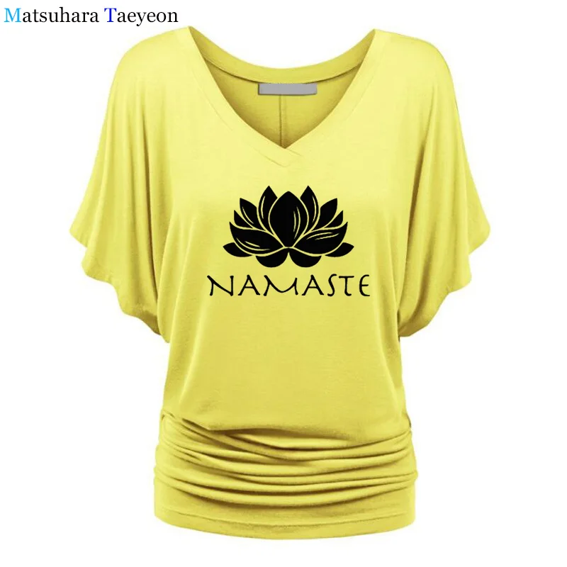 Модная женская одежда, футболка с принтом Namaste, женская футболка с рукавом «летучая мышь», женские топы, одежда, футболка, брендовая одежда для девочек - Цвет: 18