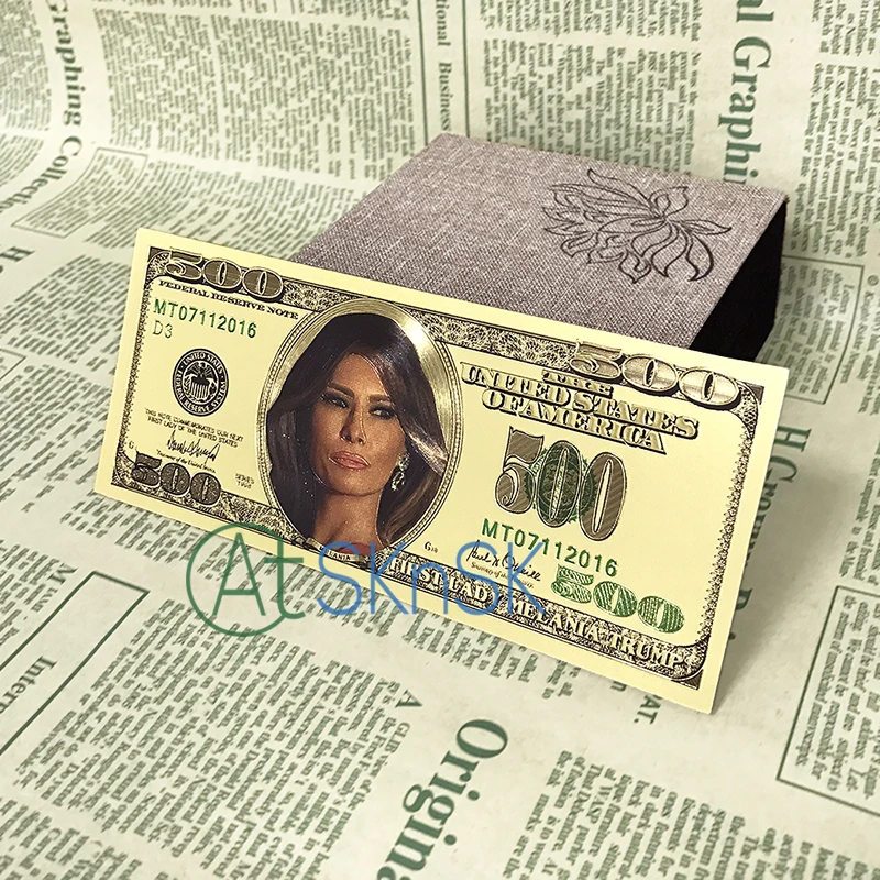 Fashion souvenir 500 dollars 24K gold foil banknote fake money American First lady Melania paper banknotes for gifts | Дом и сад