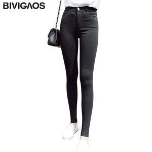BIVIGAOS корейский новый Мода и досуг женский s тканые пуговицы на молнии эластичные брюки с высокой посадкой узкие брюки женские карманные черные леггинсы тонкие брюки женские