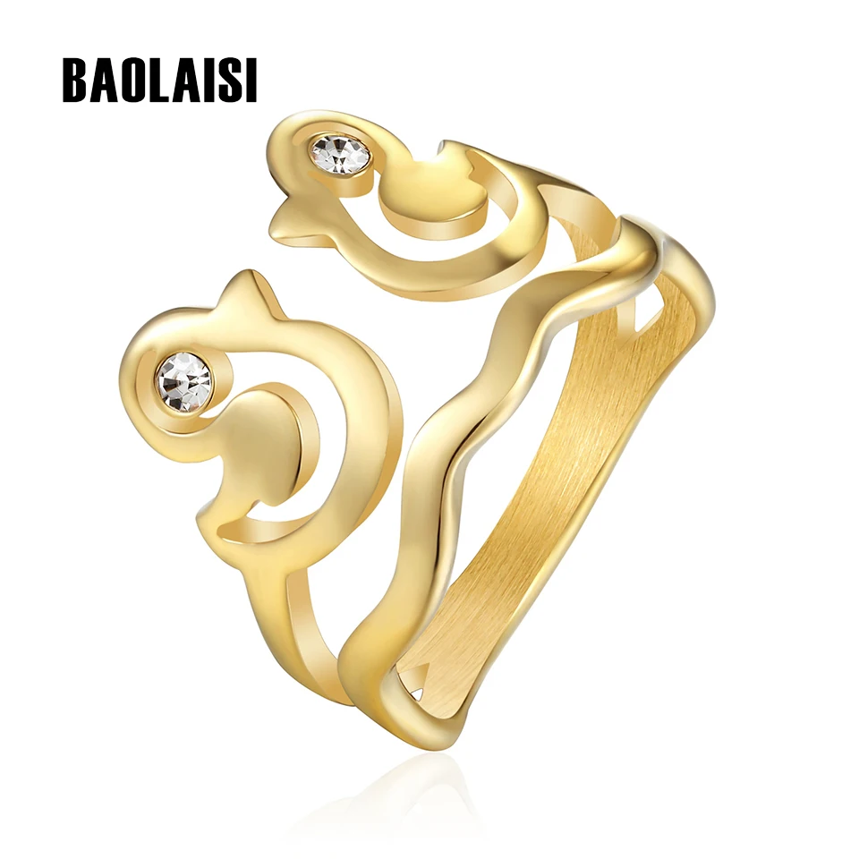 

Кольца BAOLAISI с двумя птицами, кольца с кристаллами в виде короны для девочек, кольца золотого цвета из нержавеющей стали 316L для женщин, модное...