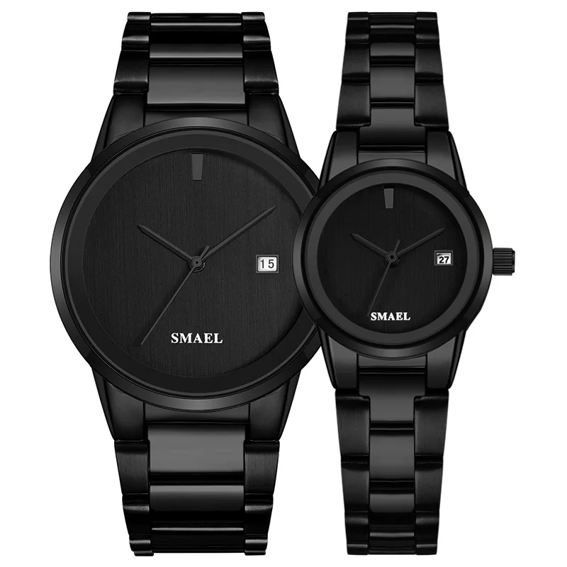 Black SMAEL, часы, предложение, набор, пара, роскошные, классические, нержавеющая сталь, часы, великолепные, Гент леди, 9004, водонепроницаемые, модные часы, набор - Цвет: Black