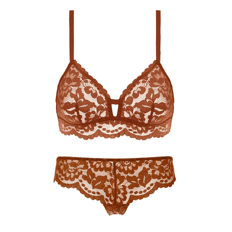 CARAMEL SET ACOUSMA высококачественный сексуальный кружевной бюстгальтер, эротическое нижнее белье, женское нижнее белье, бюстгальтер без косточек, Прозрачный женский бюстгальтер, бесшовные комплекты - Цвет: CARAMEL SET