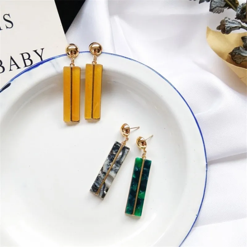 

The New Geometric / Rectangular / Acetic Acid Plate Tide Section Personality Color Retro Green Earrings Japan And South Korea