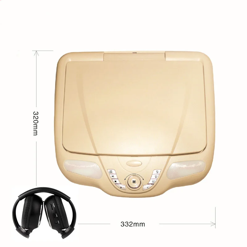 Beige With Heaphone Caroad 12,1 дюймов Автомобильная крыша откидной TFT lcd 128*800 монитор крепление dvd-плеер с USB/SD/MP5/IR/FM передатчик/беспроводная игра - Цвет: Beige With Heaphone