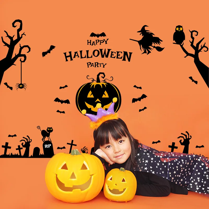 Хэллоуин тыква летучая мышь дом с привидениями съемные стенки Стикеры для