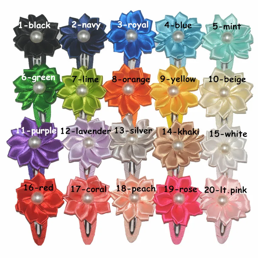 

30pcs /lot, 5cm statin pearl flower with ribbon clip , for headband hair accessories 20 colors DIY