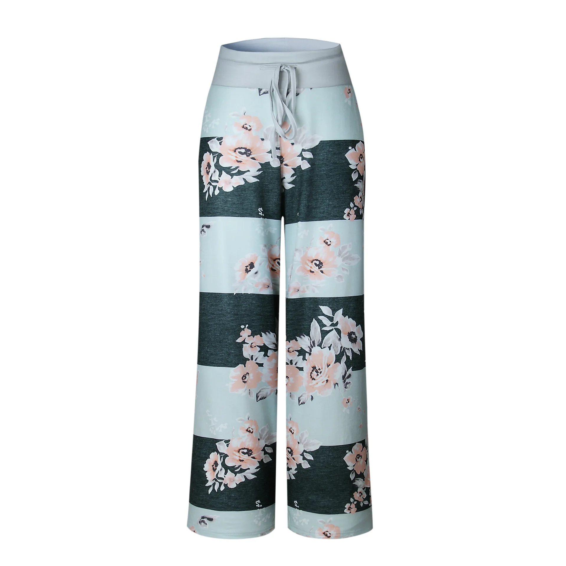Женские брюки, свободные, цветочный принт, шнурок, повседневные, широкие, брюки, женские летние брюки, длинные, тренировочные штаны размера плюс