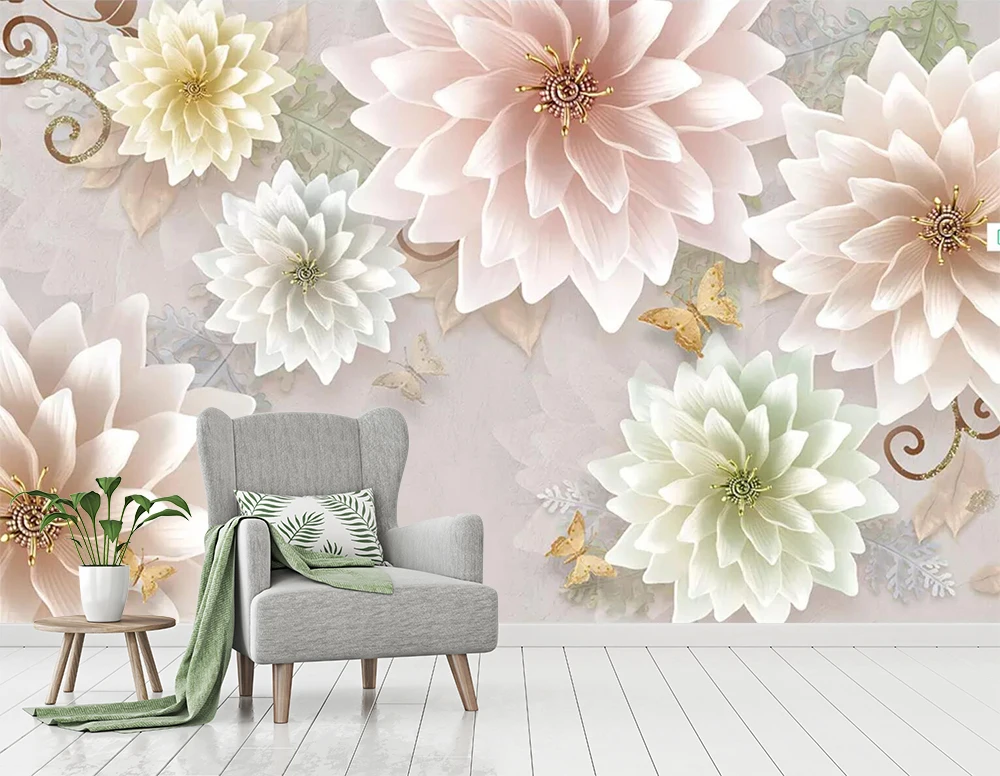 

[Self-Adhesive] 3D Bloom Pink Flowers 6 Wall Paper mural Wall Print Decal Wall Murals