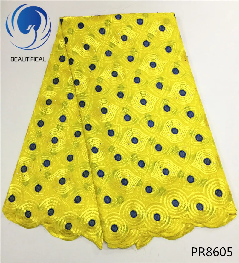 Beautifical высокое качество отбеленный хлопок кружева с камнями Швейцарский