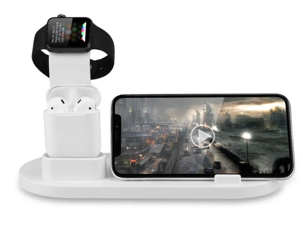 Зарядная док станция 3 в 1 для airpods iPhone X XR XS Max быстрой зарядки 8 7 Plus 6S 6 быстрая