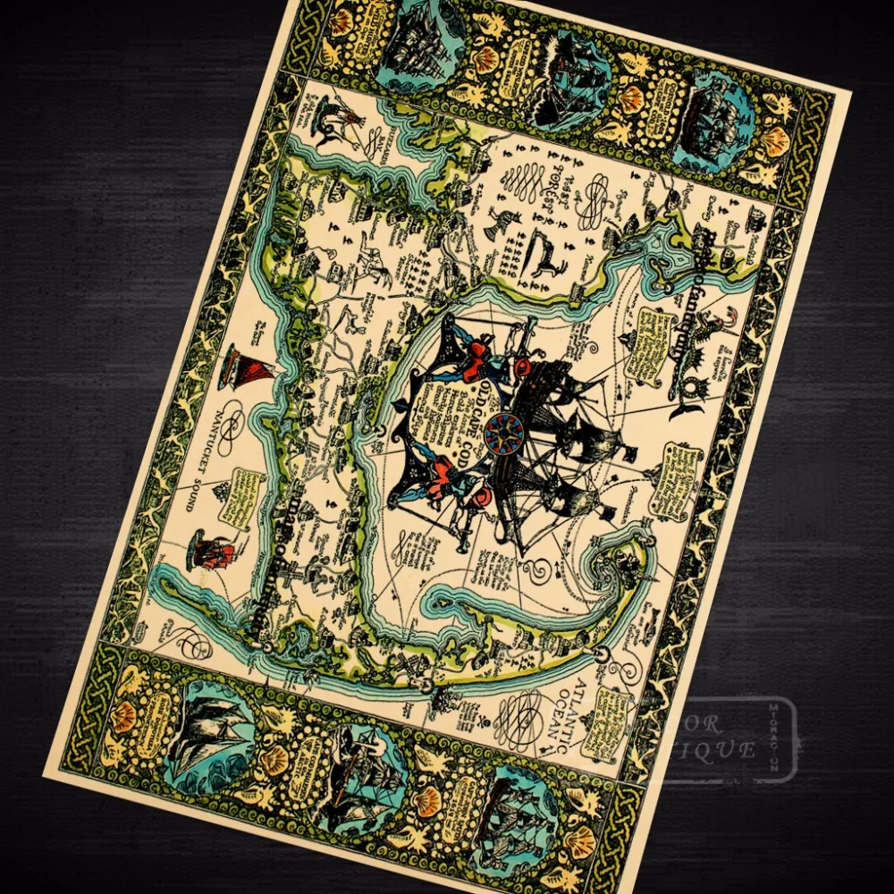 Старая накидка Cod Adventure морская карта Классическая винтажная ретро декоративная