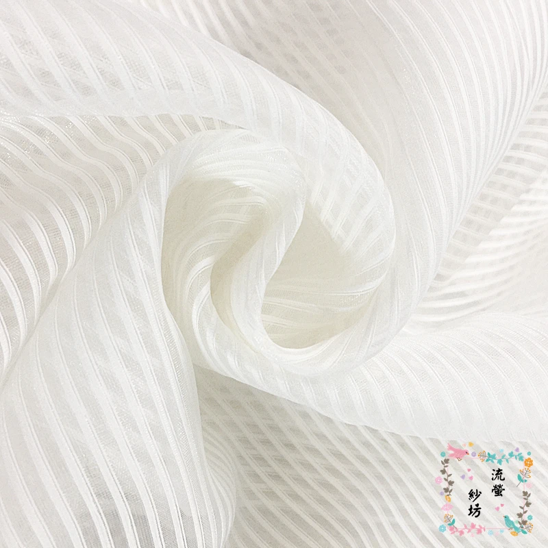 Белая органза кружевная ткань в полоску прозрачная пряжа жаккардовая Пышная