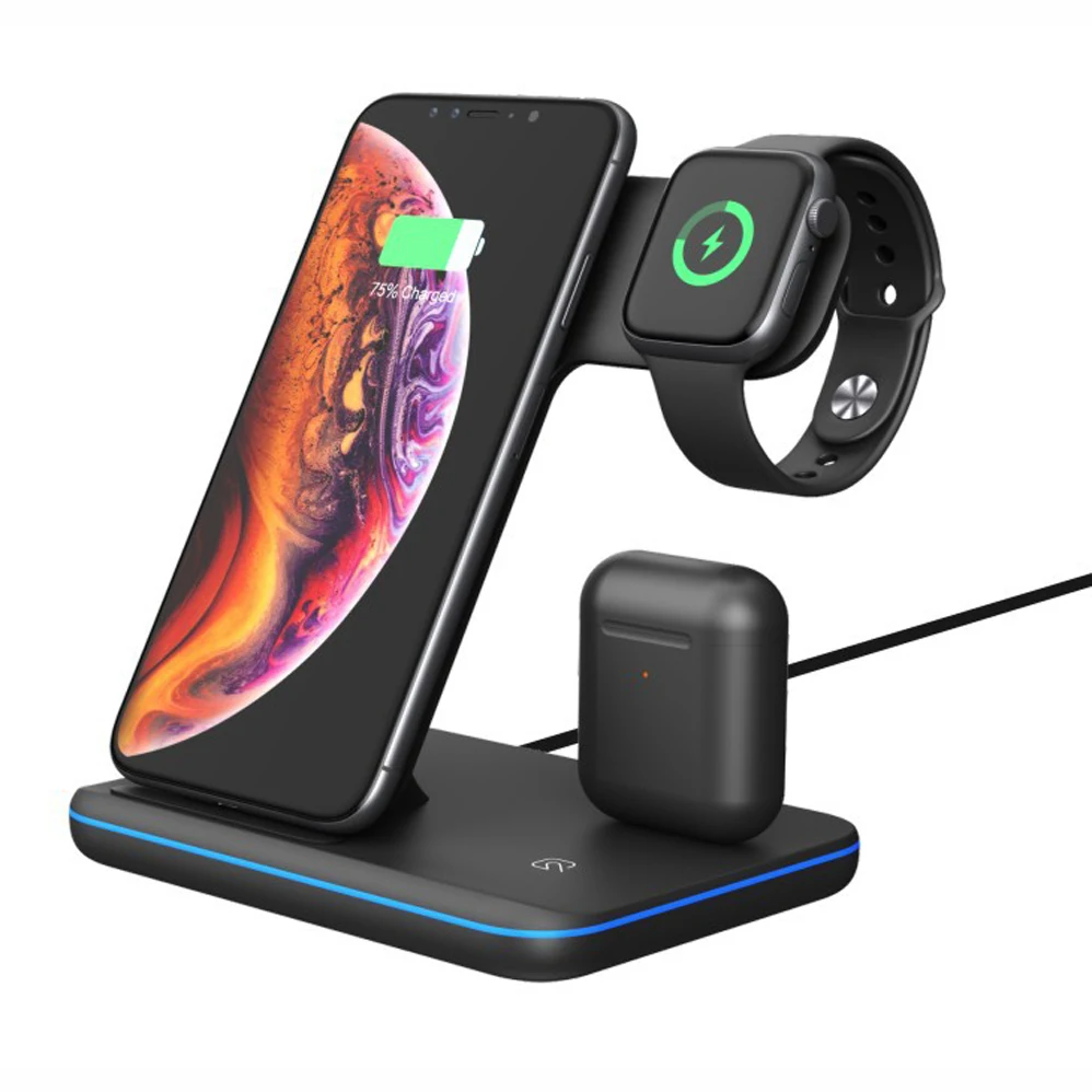 Беспроводное зарядное устройство 3 в 1 для HUAWEI P30 Pro Apple Watch 2 3 4 AirPods iphone 11 XR XS X Samsung QI