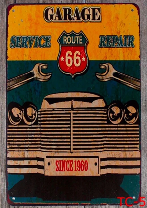 

1 pc Car repair route 66 garage mechanic service Tin Plate Sign wall plaques Man cave vintage plaques Dropshipping metal Poster