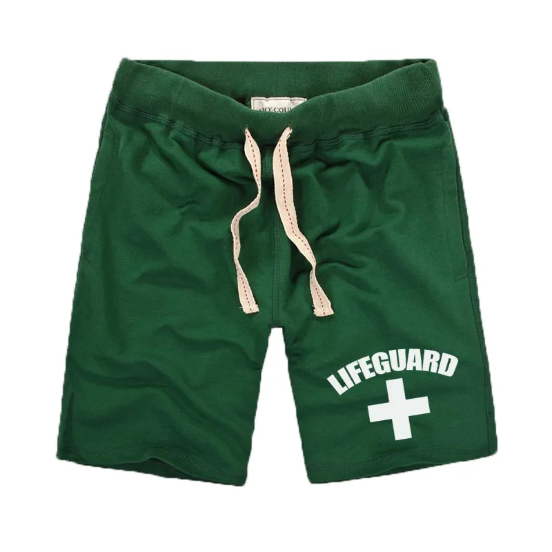 Одежда для спасателей, новинка, мужские шорты, летние пляжные шорты для мужчин, эластичная резинка на талии, чистый хлопок, повседневные мужские шорты с карманами - Color: green