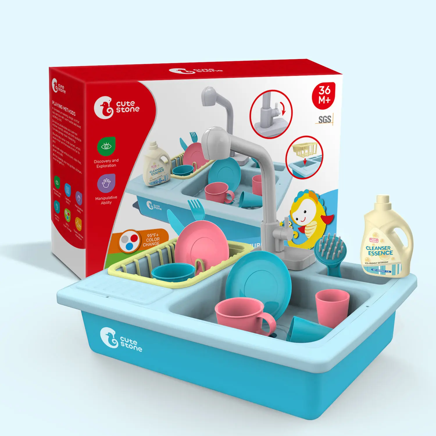 1 Set Милый каменный набор кухонных игрушек, кухонная раковина, игрушки для девочек, Термочувствительная термохромированная посудомоечная машина, Детская мультяшная кухонная игрушка для девочек и мальчиков - Цвет: 1 Set