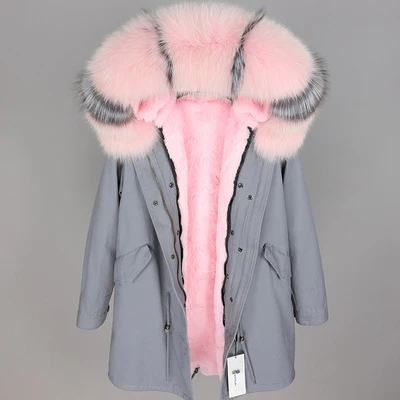 5 OFTBUY,, парка, натуральный мех, пальто, зимняя куртка для женщин, натуральный Лисий мех, воротник, теплый, Свободный, черный, искусственный мех, подкладка, длинное пальто, отстегивается - Цвет: 5