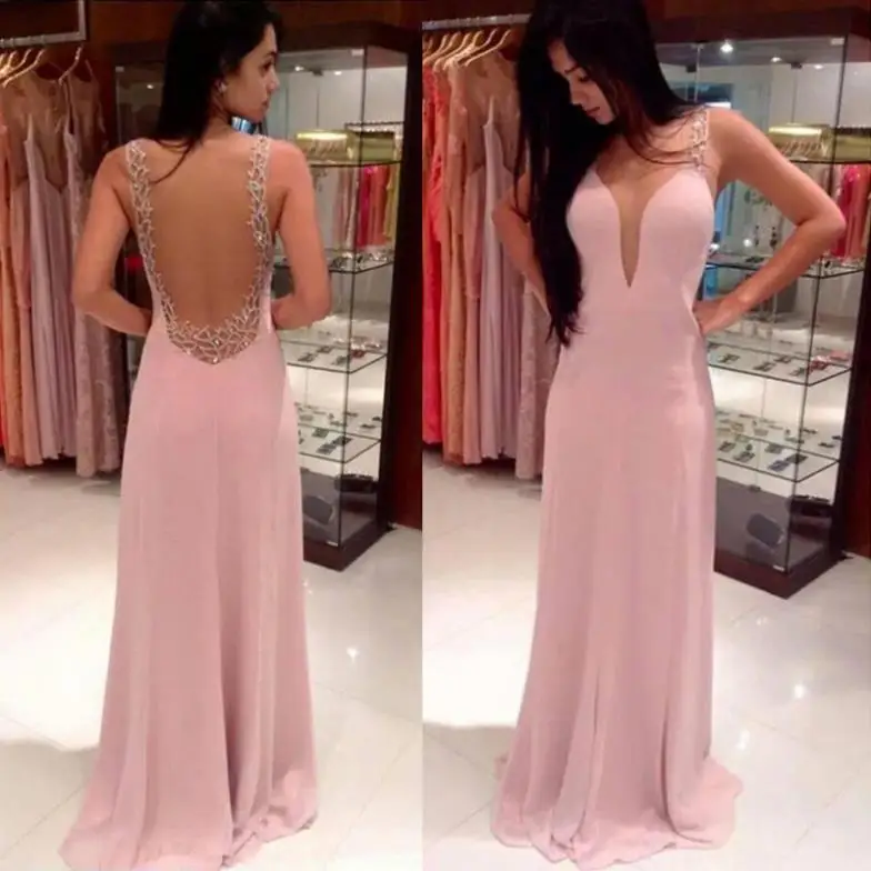 2015 новый модный vestido сексуальная розовый глубокий v образным вырезом спинки лонг