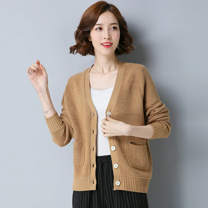 

New Autumn Lady Cardigan Solid Long Sleeve Knit Coat with Buttons Elegant Knit Cardigan