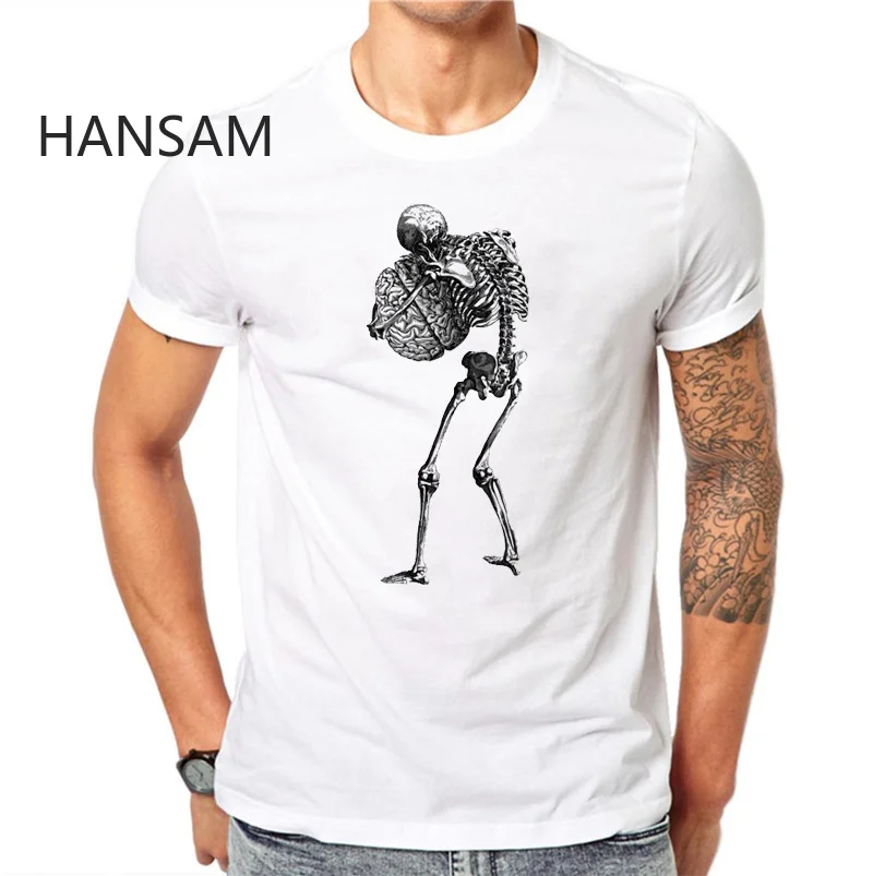 Мужские футболки мода скелет череп дизайн с коротким рукавом повседневные топы в