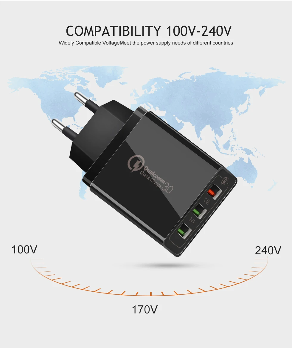 Универсальный USB быстрая зарядка QC 3,0 зарядное устройство для мобильного телефона для iPhone 7 8 6 6S X XS samsung huawei Xiaomi Android type c Micro USB C