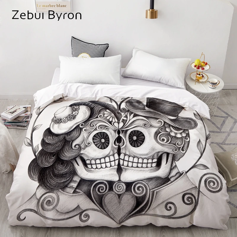 

3D Duvet Cover 200x200/220x240,Comforter/Quilt/Blanket case Queen/King/Custom,Bedding skull day of the dead,drop ship