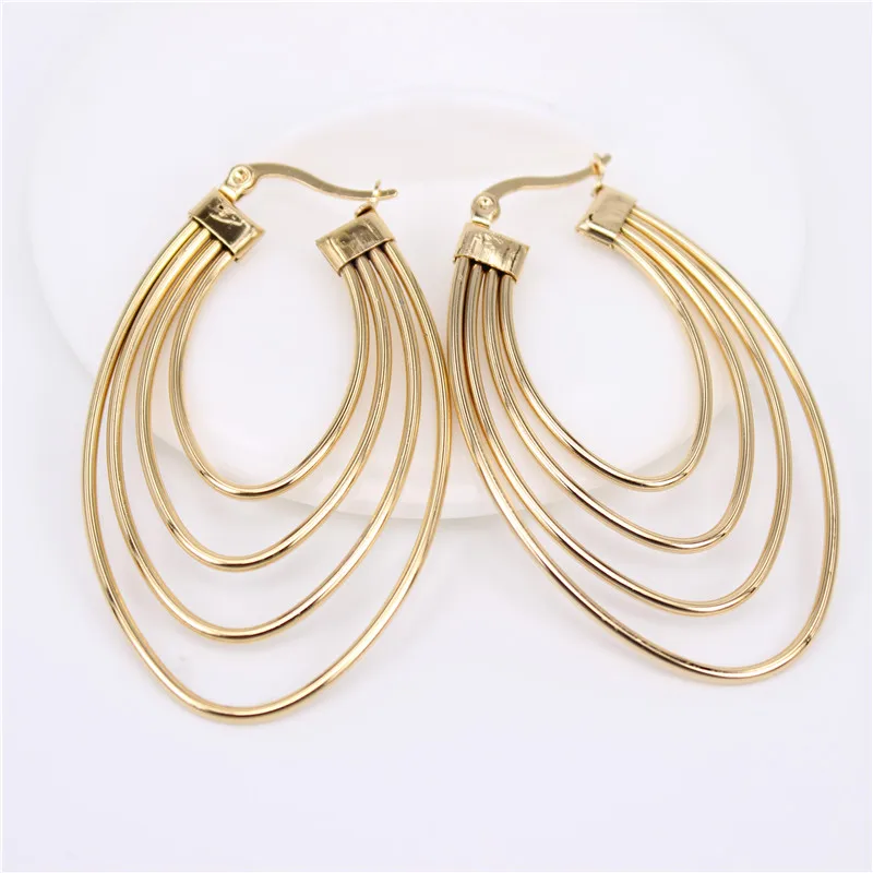 MGUB New design Lightweight stainless steel jewelry gold colors oval Hoop earrings for women LH664