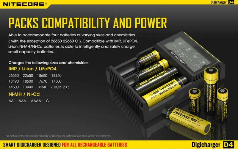 Nitecore D4 D2 I4 I2 Digi зарядное устройство lcd интеллектуальная схема глобальная страховка Li-Ion 18650 14500 16340 26650 зарядное устройство