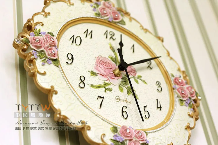 Европейские кварцевые часы в пасторальном стиле из смолы бесшумные настенные