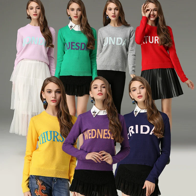 BGTEEVER 2020 New Monday Sweater Women Sunday Letter Print Colorful Christmas Jumper Pullovers Female Autumn Winter Feminino | Женская