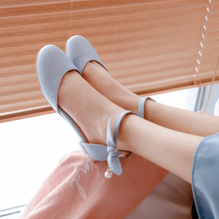 Сандалии PXELENA с бантом для девочек милые босоножки круглым носком на низком