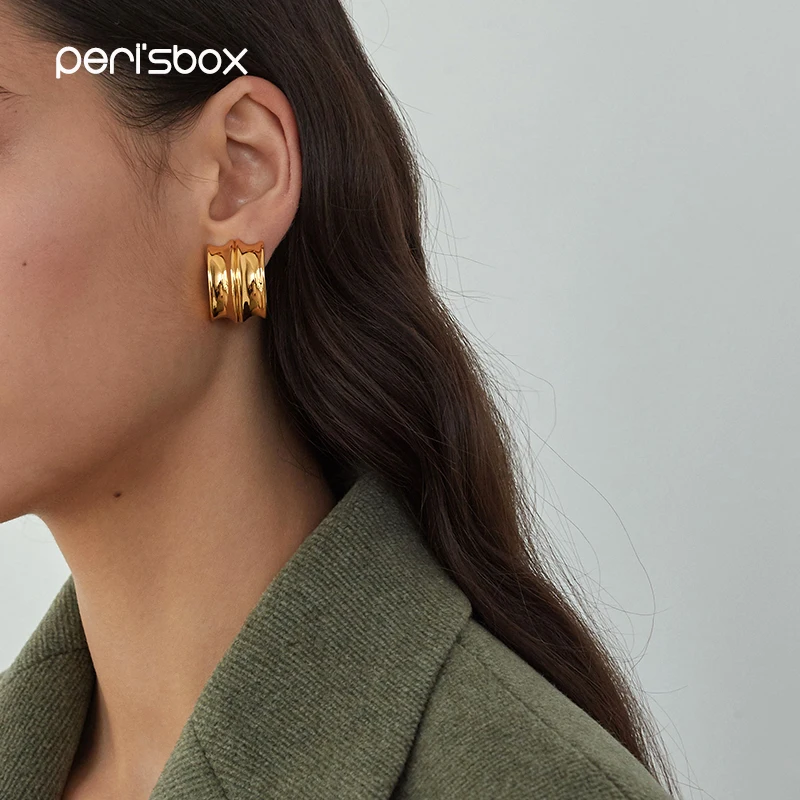Peri'sbox Металлические Широкие полукруглые серьги гвоздики для женщин цыганские
