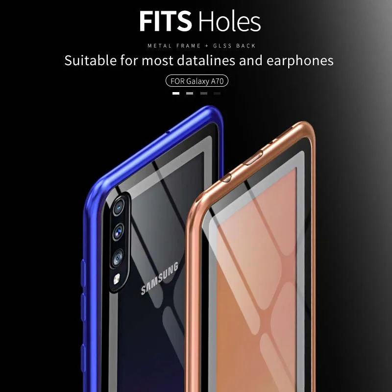 Роскошный Алюминиевый металлический бронированный чехол для samsung Galaxy A70, чехол с тонкой рамкой, бампер, задняя крышка из прозрачного стекла, чехол для телефона KS0200