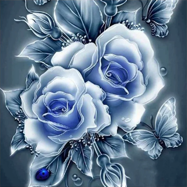 

Diamond Painting Kits, Retro Blue Rose & Butterfly, Full Drill DIY Diamond Art Cross Stitch Paint by Numbers 40x40cm