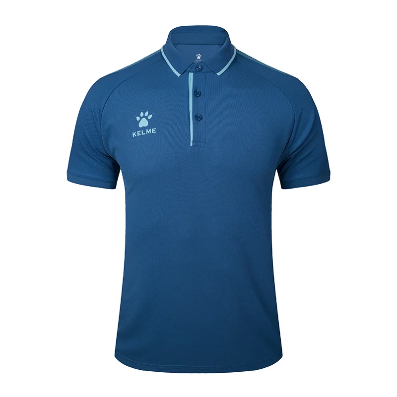 KELME мужская летняя рубашка поло с коротким рукавом из хлопка, Спортивная рубашка поло, Тонкая Повседневная рубашка 3891066 - Цвет: LightBlue