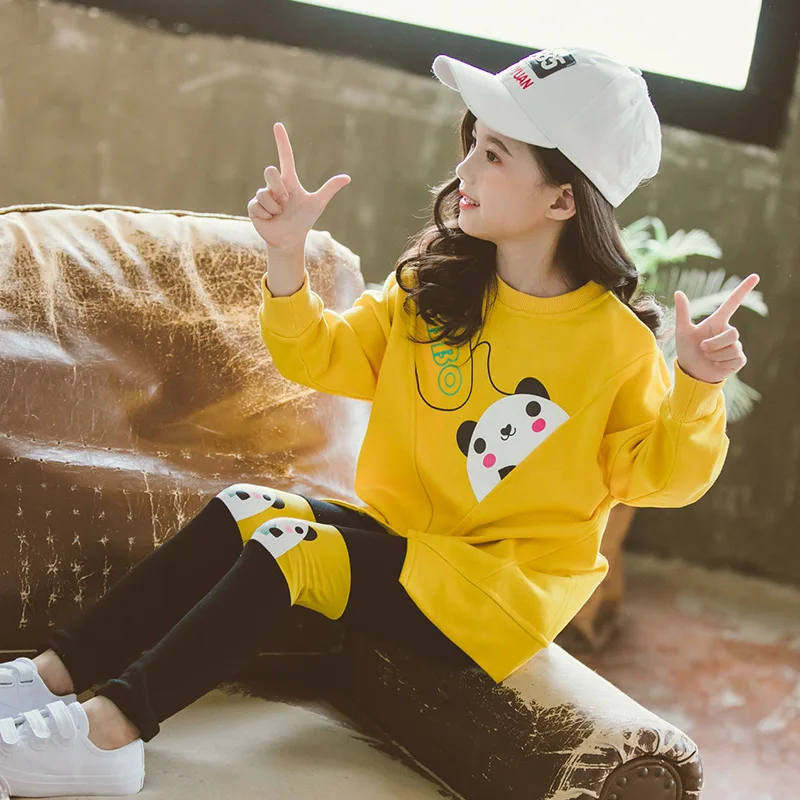 Осенние комплекты одежды для девочек толстовка с пандой топы и леггинсы