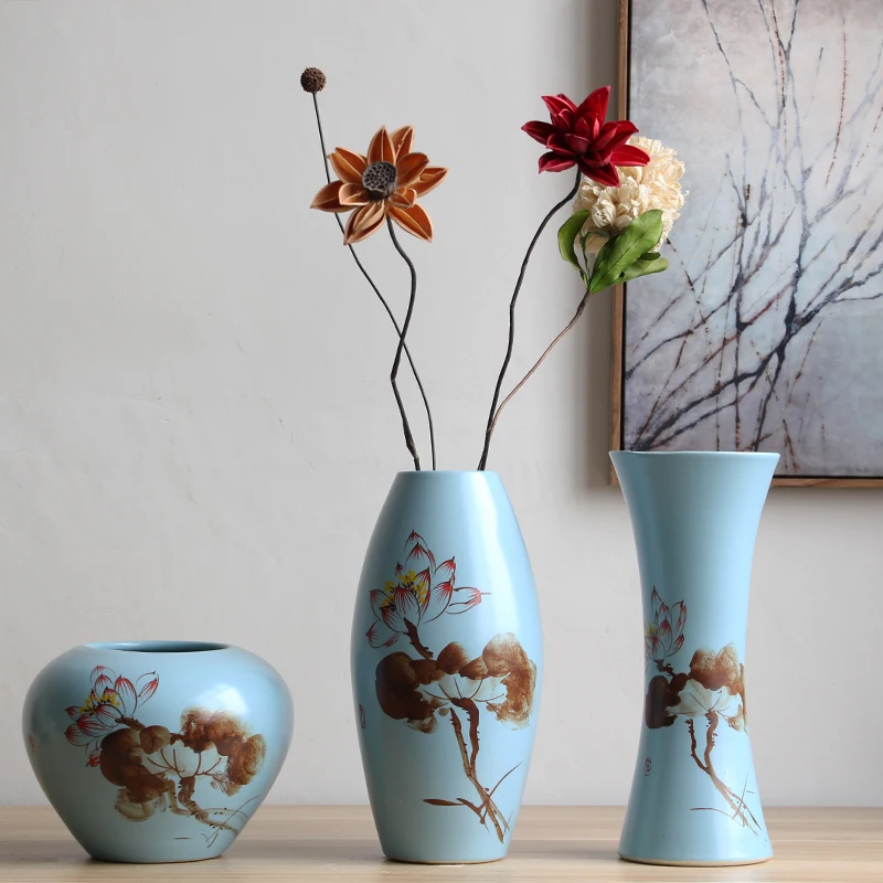 Глазированные Керамика Настольная Ваза Фарфор Коллекция набор (3 шт.) с lotus